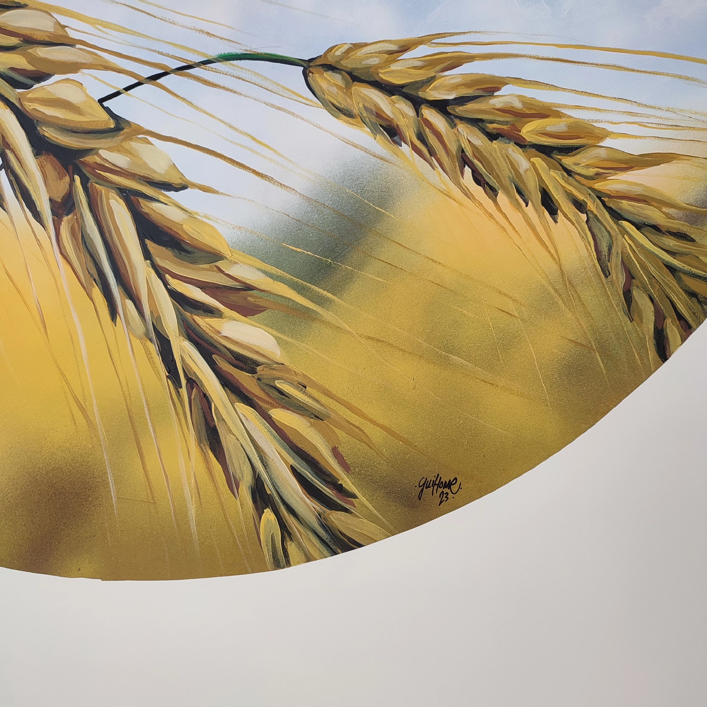 Fresque murale sur thème champêtre avec champ de blé doré